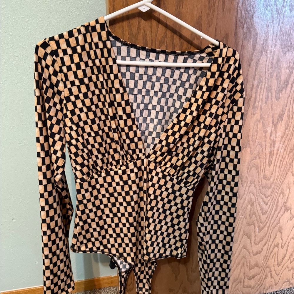 Abercrombie & Fitch Black and Tan Checkered Top